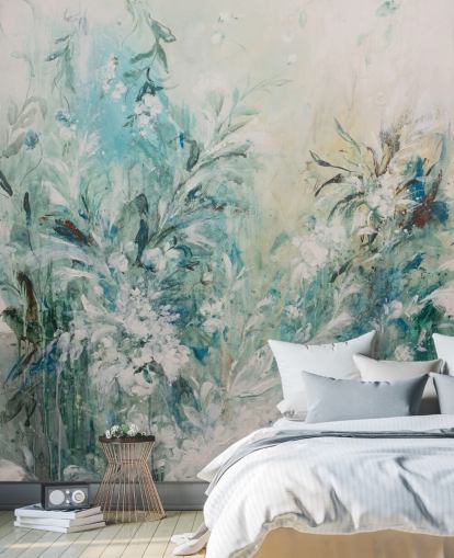 abstract blue meadow mural