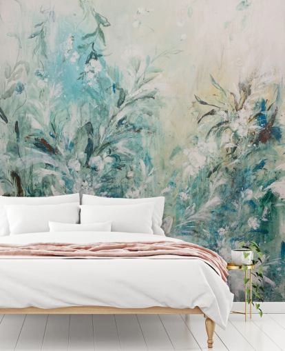 abstract blue meadow mural