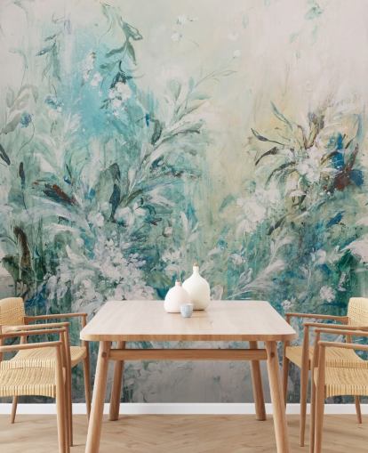 abstract blue meadow mural