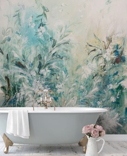 abstract blue meadow mural