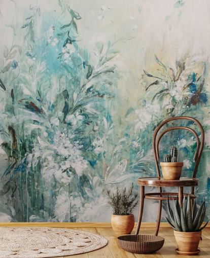 abstract blue meadow mural