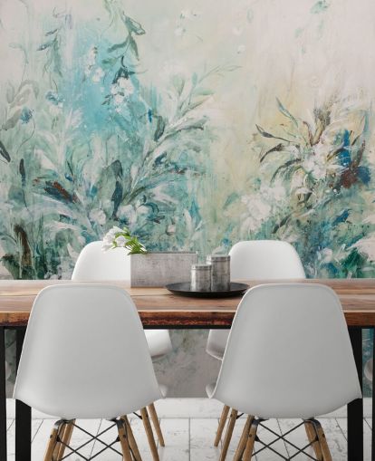 abstract blue meadow mural