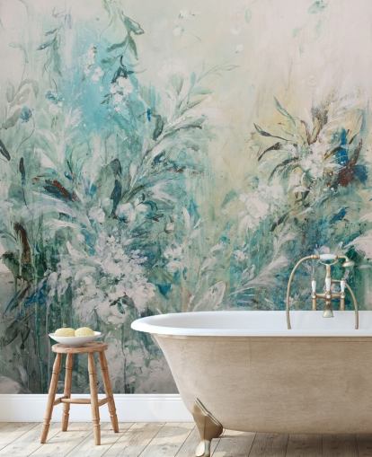 abstract blue meadow mural