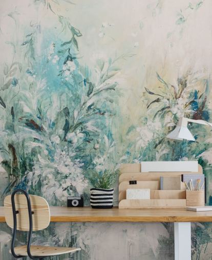 abstract blue meadow mural