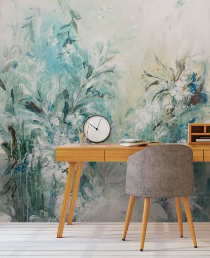 abstract blue meadow mural