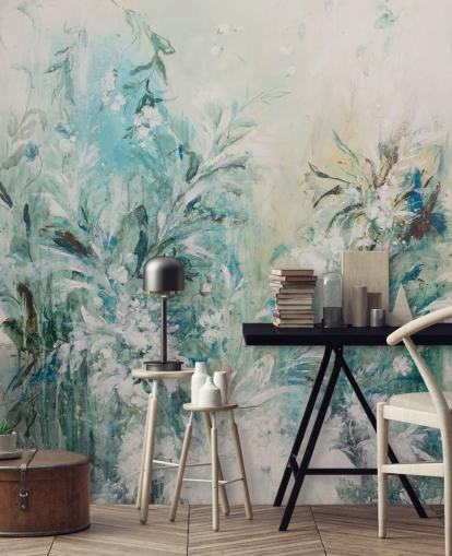 abstract blue meadow mural