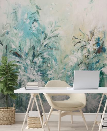 abstract blue meadow mural