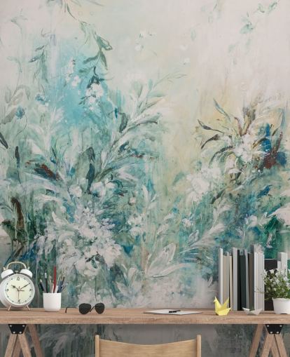 abstract blue meadow mural