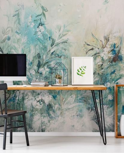 abstract blue meadow mural