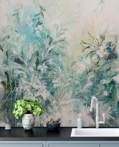 abstrakte blaue Wiese Wandbild