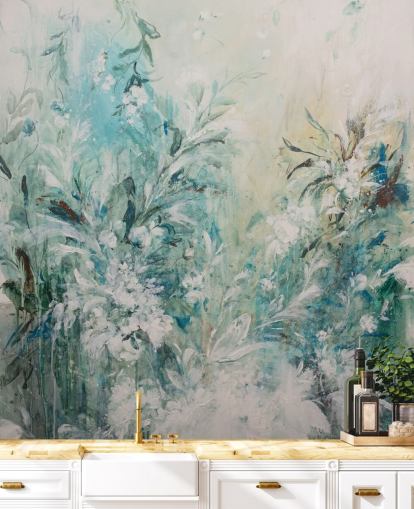 peinture murale abstraite de prairie bleue