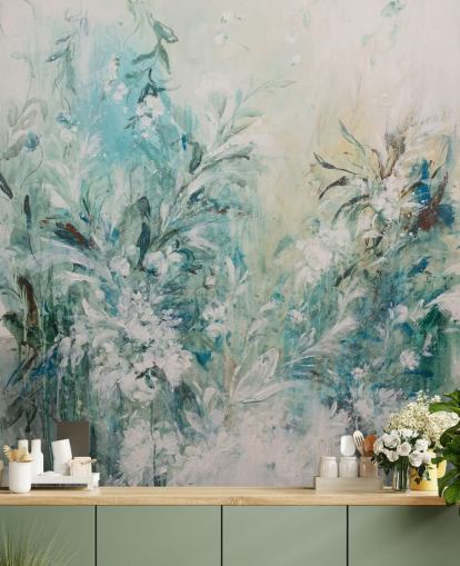 abstrakte blaue Wiese Wandbild