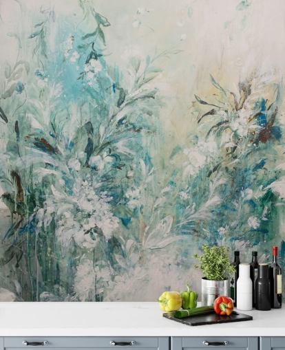 mural abstrato de prado azul