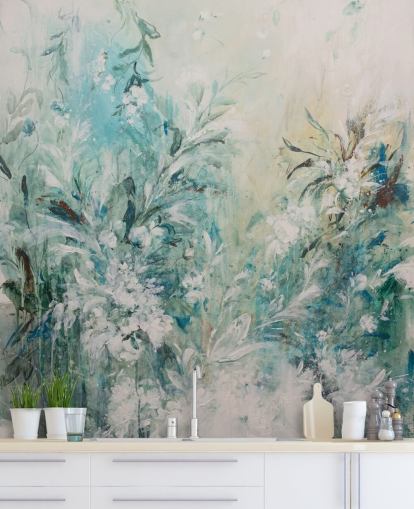 abstrakte blaue Wiese Wandbild