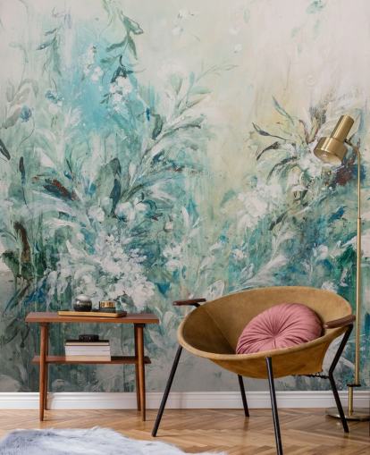 abstract blue meadow mural