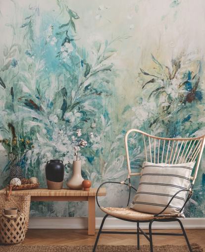 peinture murale abstraite de prairie bleue