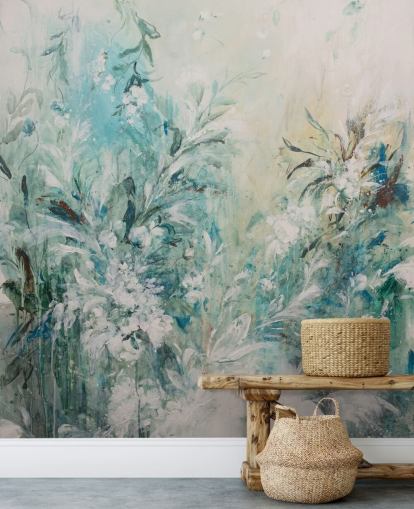 abstract blue meadow mural