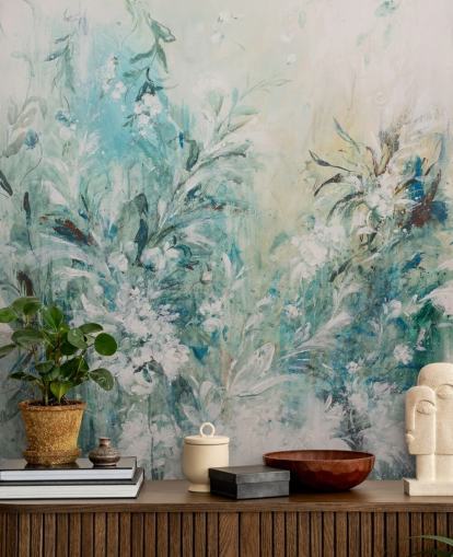 abstrakte blaue Wiese Wandbild