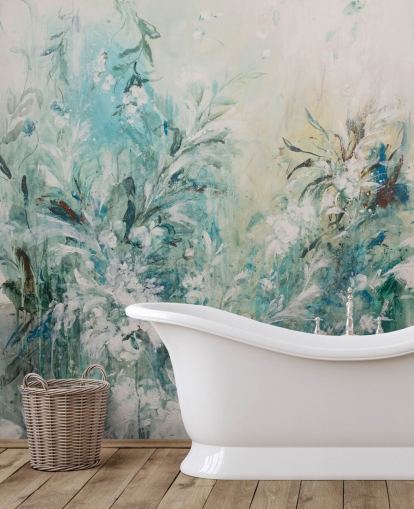 abstract blue meadow mural