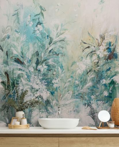 abstrakt blå eng veggmaleri