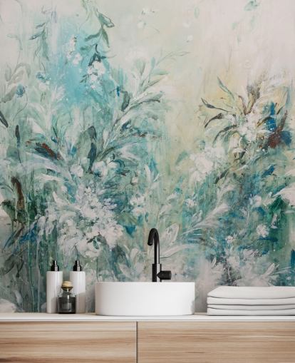 abstract blue meadow mural