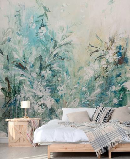 abstract blue meadow mural