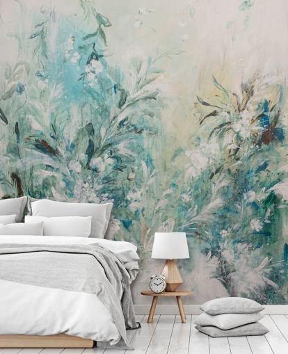 abstract blue meadow mural