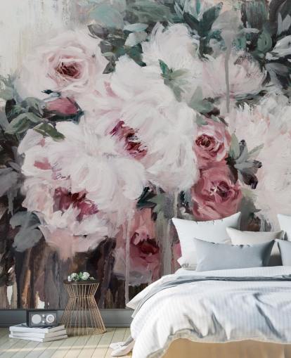 papel pintado floral rosa rubor
