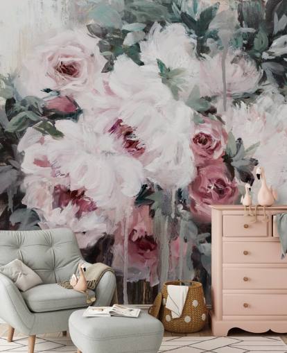 papel pintado floral rosa rubor