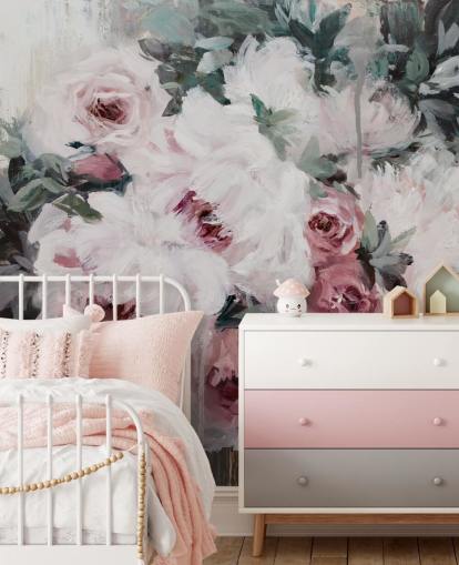 papel pintado floral rosa rubor