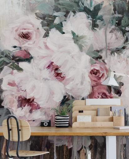 papel de parede floral rosa blush