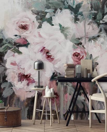 papier peint floral rose poudré