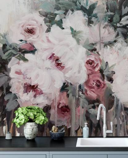 papel pintado floral rosa rubor