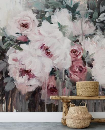 papel pintado floral rosa rubor