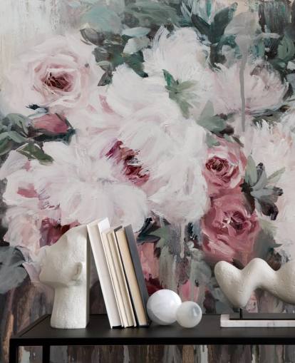papier peint floral rose poudré