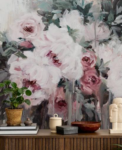 papel pintado floral rosa rubor