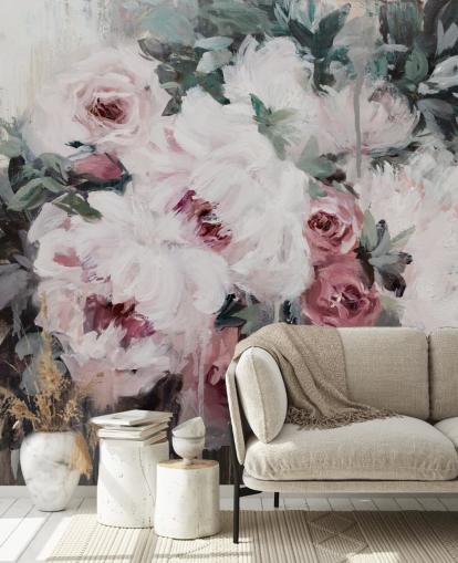 papier peint floral rose poudré