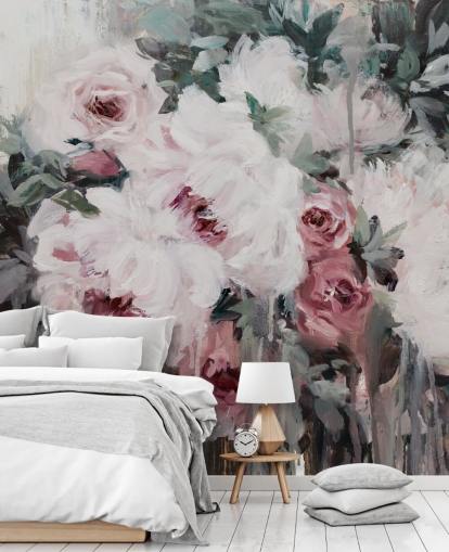 papier peint floral rose poudré