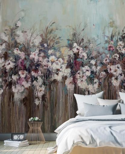 Peinture murale florale abstraite foncée