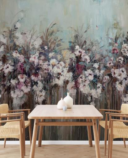 Donkere abstracte bloemenmuurschildering