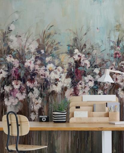 Donkere abstracte bloemenmuurschildering