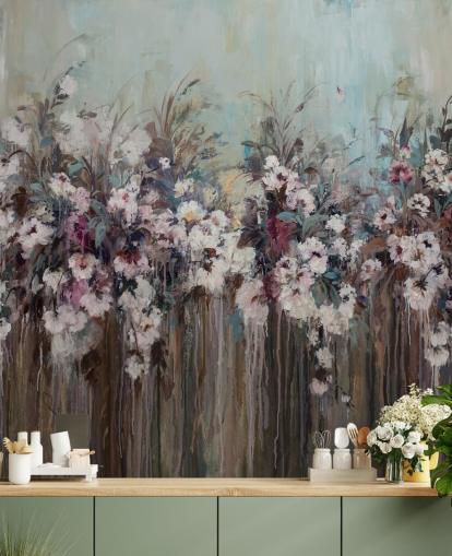 Mural floral abstracto oscuro