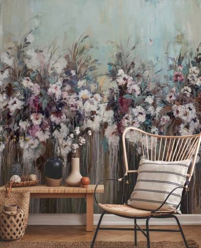 Dark abstract floral mural