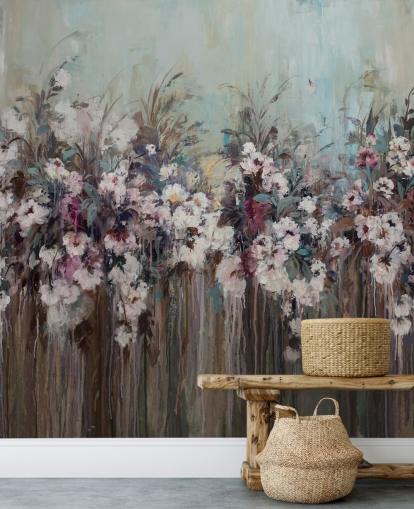 Peinture murale florale abstraite foncée