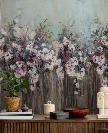 Donkere abstracte bloemenmuurschildering