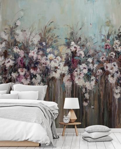 Peinture murale florale abstraite foncée