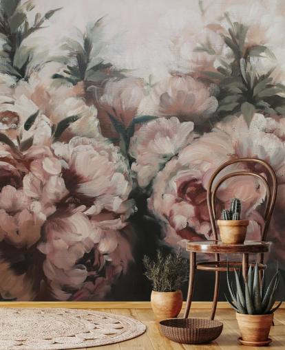 mural de pared de peonías rosa ruborizado