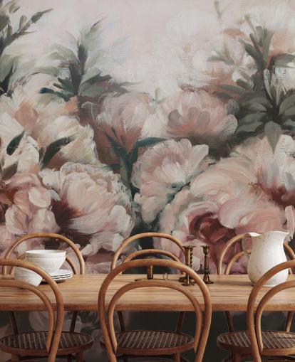 murale con peonie rosa cipria