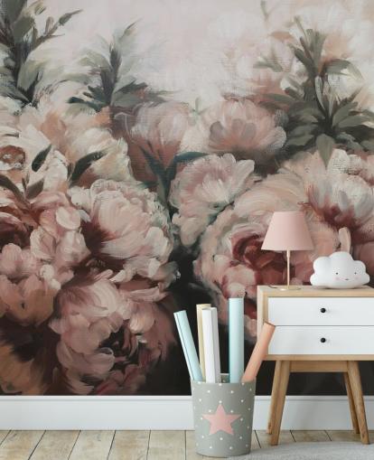 mural de pared de peonías rosa ruborizado