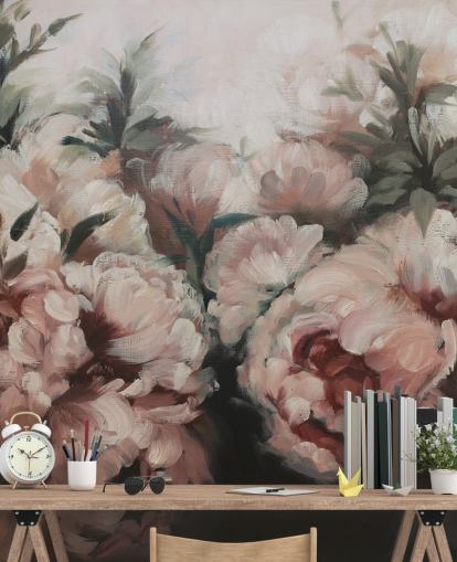 murale con peonie rosa cipria
